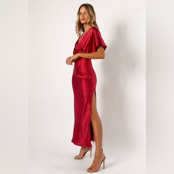 Petal & pup satin wine midi dress - Picture 2 of 5
